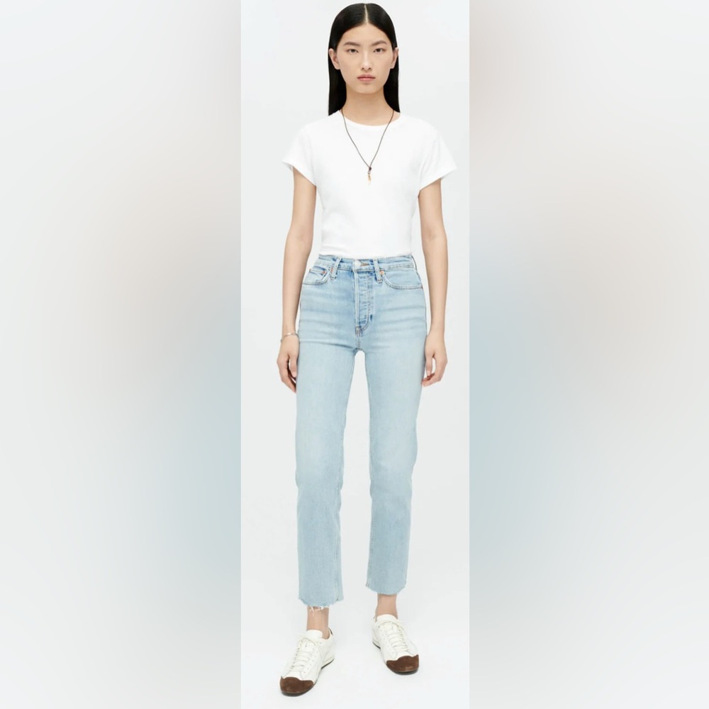 Re/Done 70s Stove Pipe High Rise Raw Hem Jean $265 27